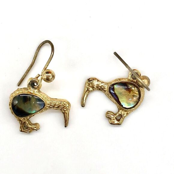 Handcrafted Jewelry - Kiwi Earrings with Mother of Pearl Pierced Fishhook